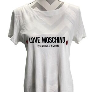 Love Moschino White Graphic T-Shirt Mini Dress Cotton Jersey Size 8us 44‎